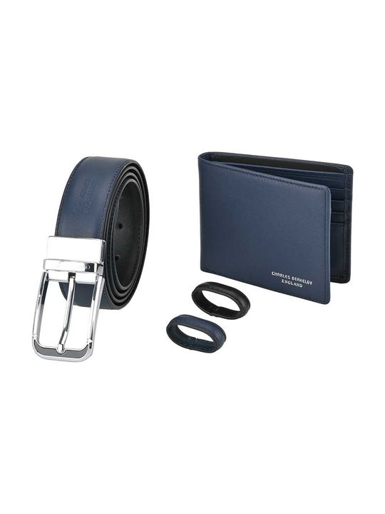 Nappa Leather Wallet & Silver Buckle Belt Gift Set